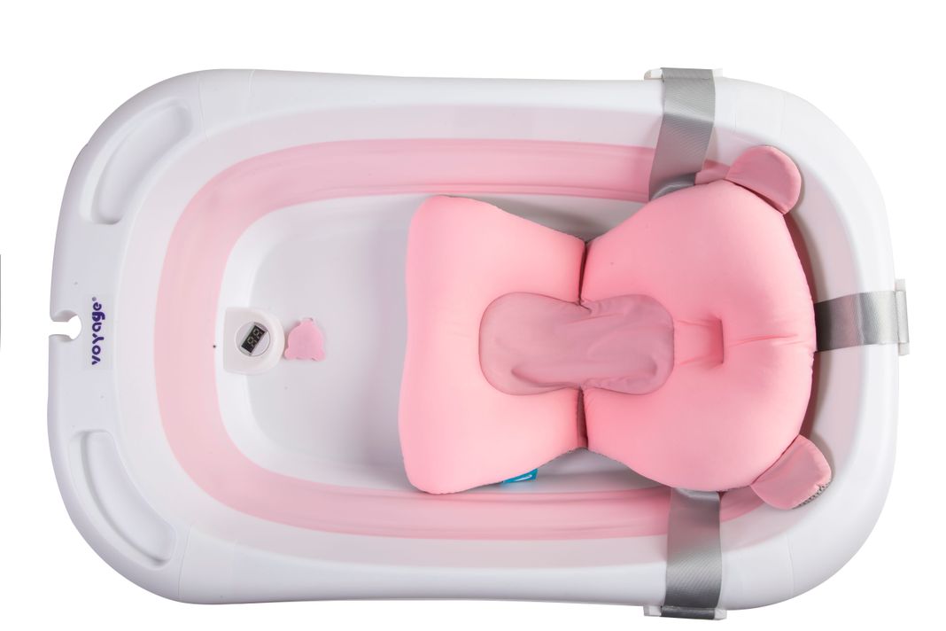 Bañera Plegable Para Bebe Con Cojin Antideslizante  y  termometro pink-1