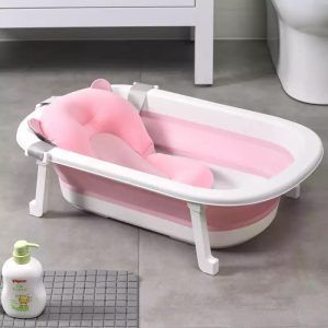 Bañera Plegable Para Bebe Con Cojin Antideslizante  y  termometro pink-3