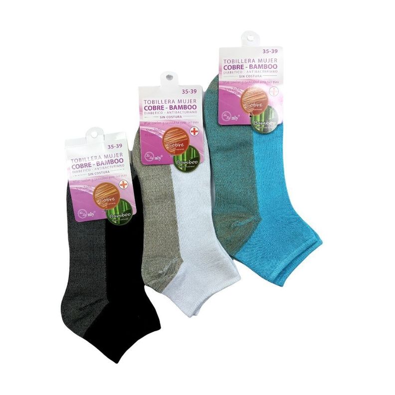 Calcetin Tobillera Cobre Bambu Mujer pack de 3 pares -0