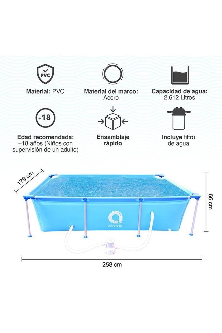 Piscina con Filtro 2612L 66x179x258 cm Celeste-2