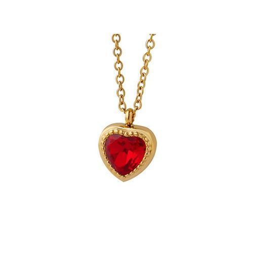 Collar Baño Oro Amarillo 18 Kilates Corazón Circón Rubí-0