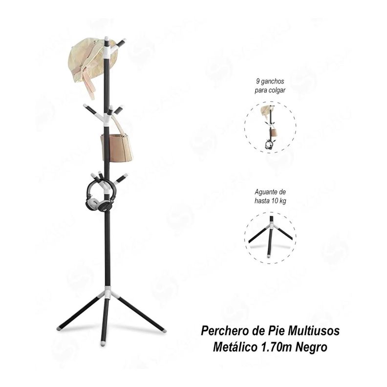 Colgador Perchero Tripo De Metal Adorno Ropa Sombrero - Negro-1
