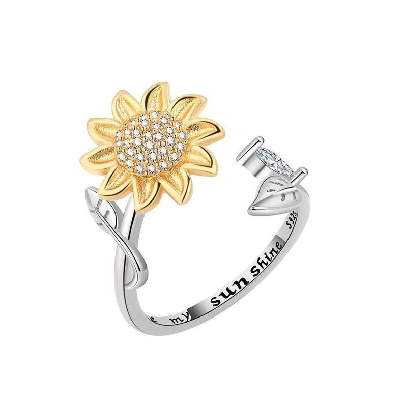 Anillo Girasol Giratorio Ajustable Plata 925-0