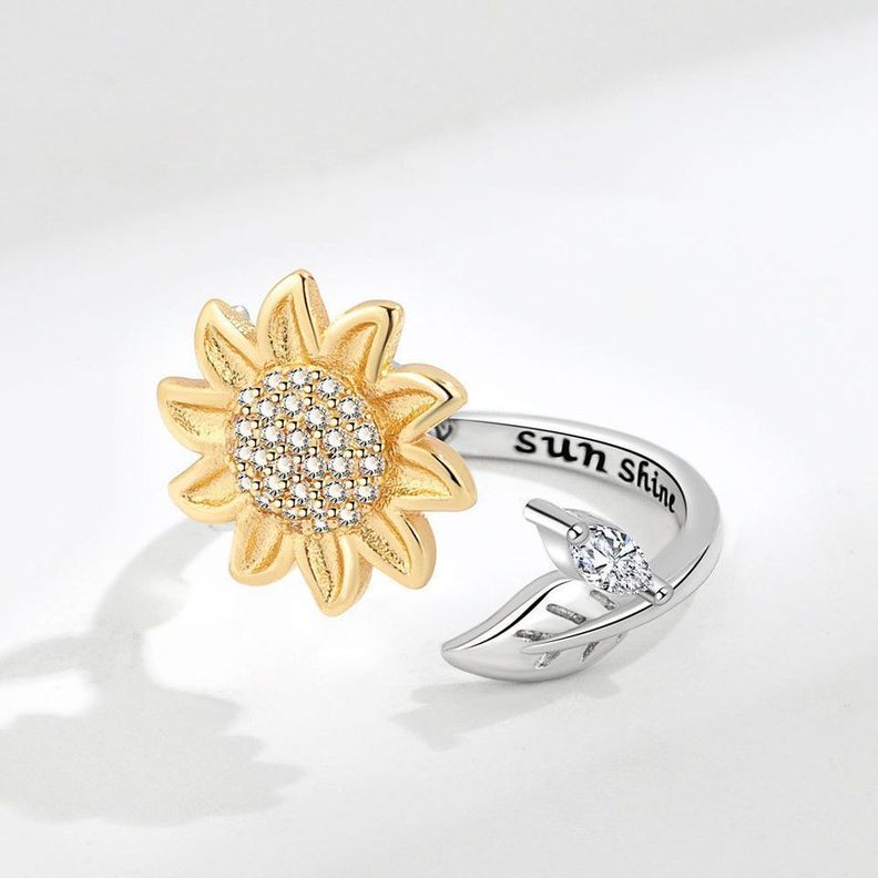 Anillo Girasol Giratorio Ajustable Plata 925-2