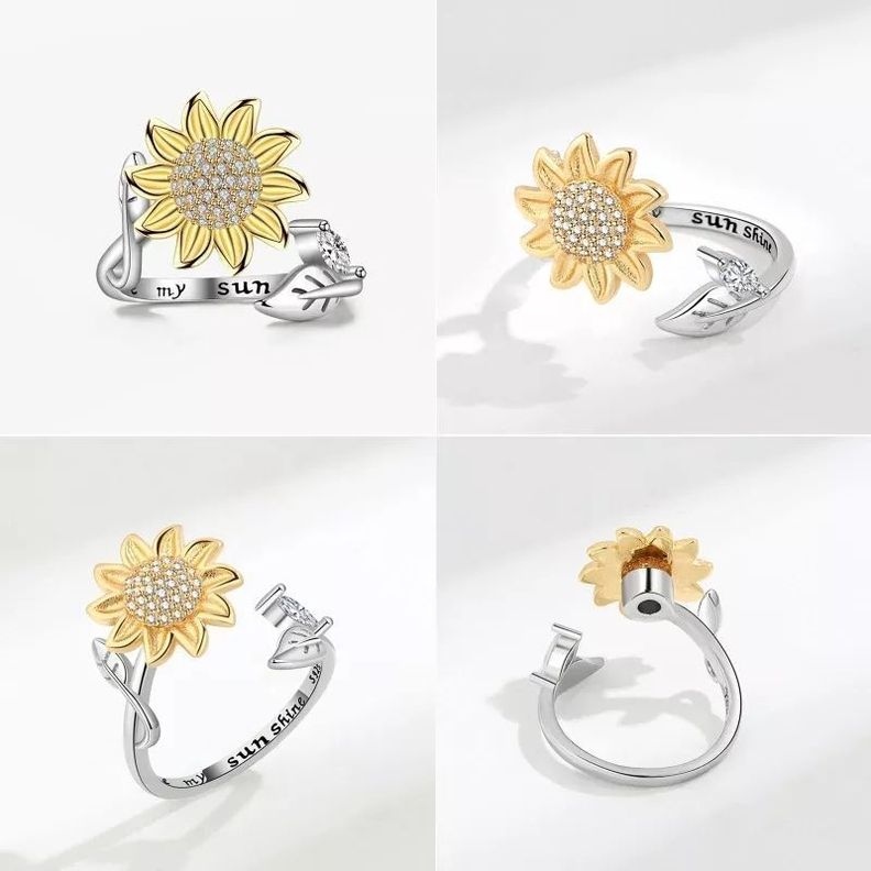 Anillo Girasol Giratorio Ajustable Plata 925-1