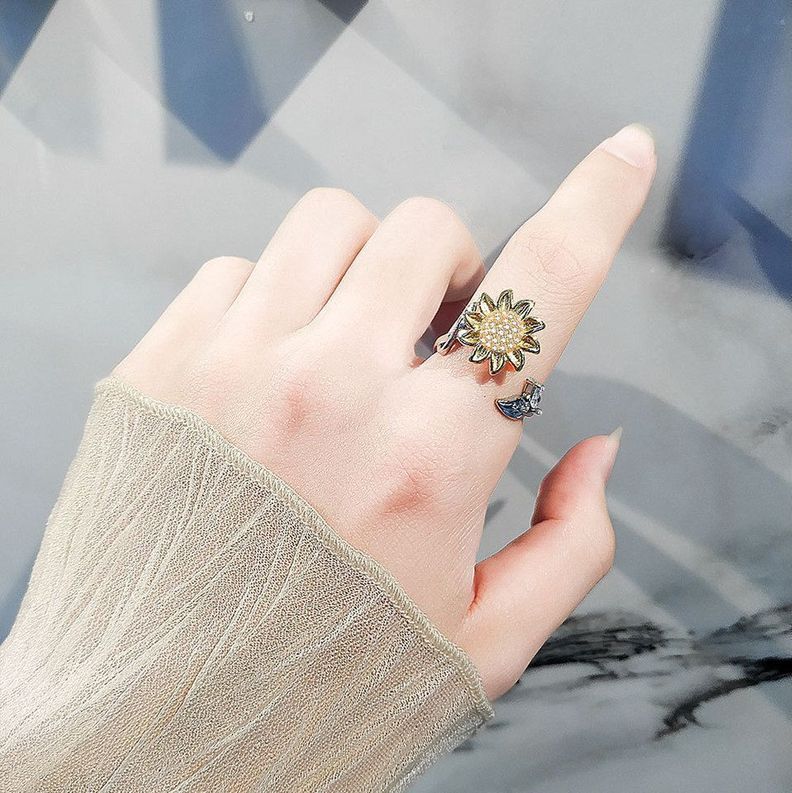 Anillo Girasol Giratorio Ajustable Plata 925-4