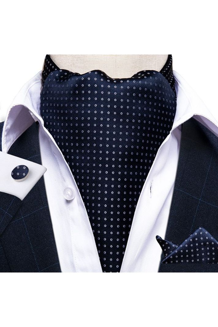 Set Corbata Gruesa Ascot + Paño + Collera formal hombre. Night Ocean-2