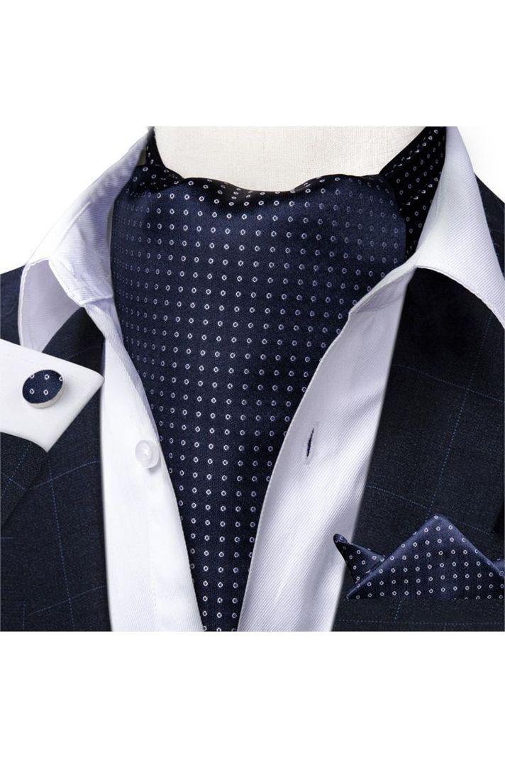 Set Corbata Gruesa Ascot + Paño + Collera formal hombre. Night Ocean-0