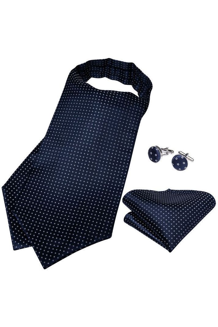 Set Corbata Gruesa Ascot + Paño + Collera formal hombre. Night Ocean-1