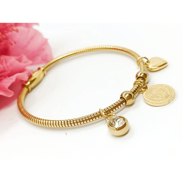 Pulsera Magnética Medalla San Benito Protector Acero enchapada en oro 18kl-1