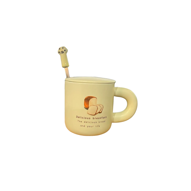 Taza Cafe Ceramica Cuchara Diseño Desayuno Delicioso 400ml-0