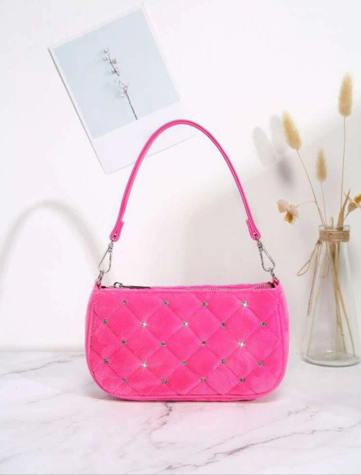 Bolso baguette  guateado con diseño de diamante-0