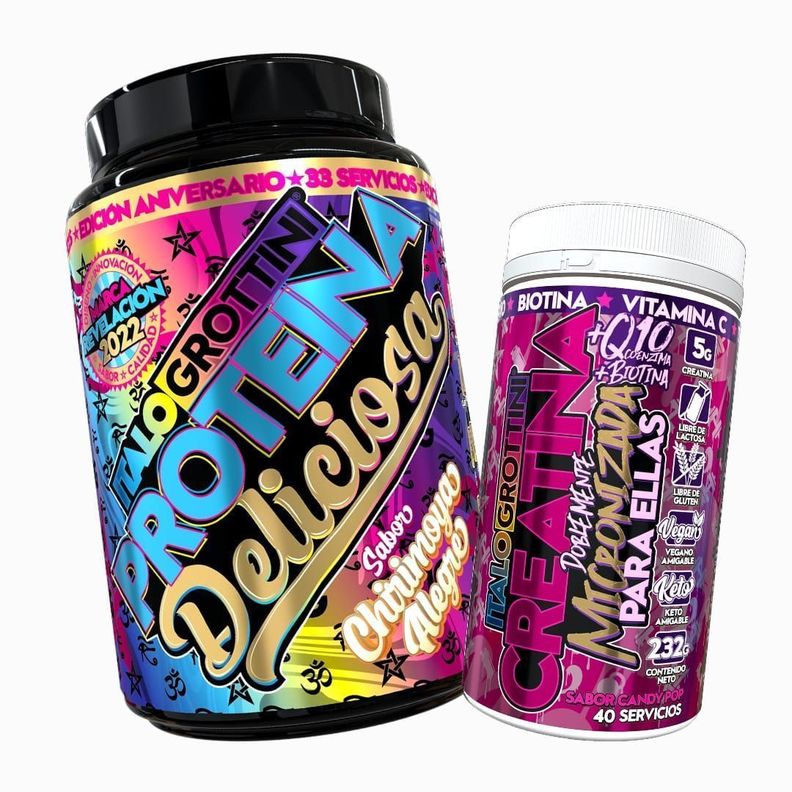 PROTEINA WHEY DELICIOSA 2,3LB - CHIRIMOYA ALEGRE + CREATINA 40SV CANDY POP-0