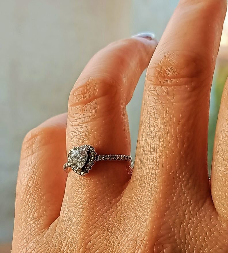 Anillo Plata fina ley S925 Corte corazón Compromiso talla 9-5