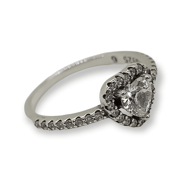 Anillo Plata fina ley S925 Corte corazón Compromiso talla 9-0