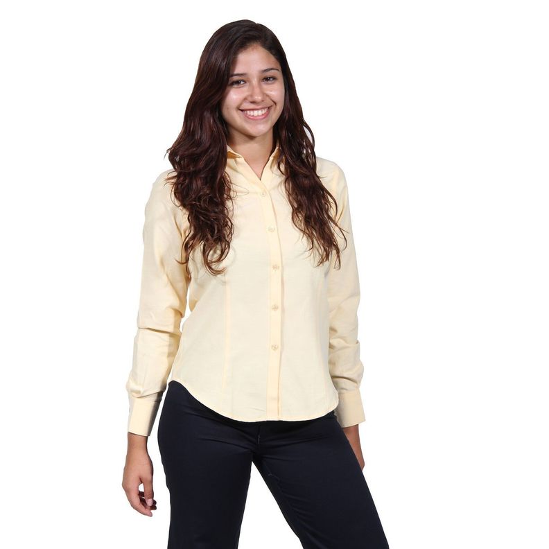 Blusa Oxford Manga Larga, Bolsillo Suelto-0