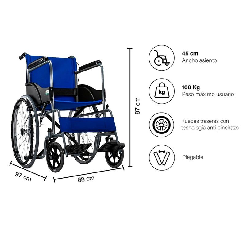 Silla de Ruedas Standard Plegable Azul-1