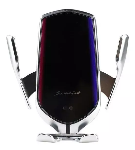 Soporte Porta Celular Auto Cargador Inteligente Inalámbrico Smartphone R2 Plateado-0