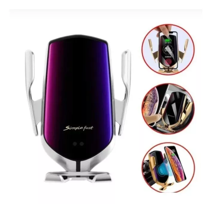 Soporte Porta Celular Auto Cargador Inteligente Inalámbrico Smartphone R2 Plateado-2