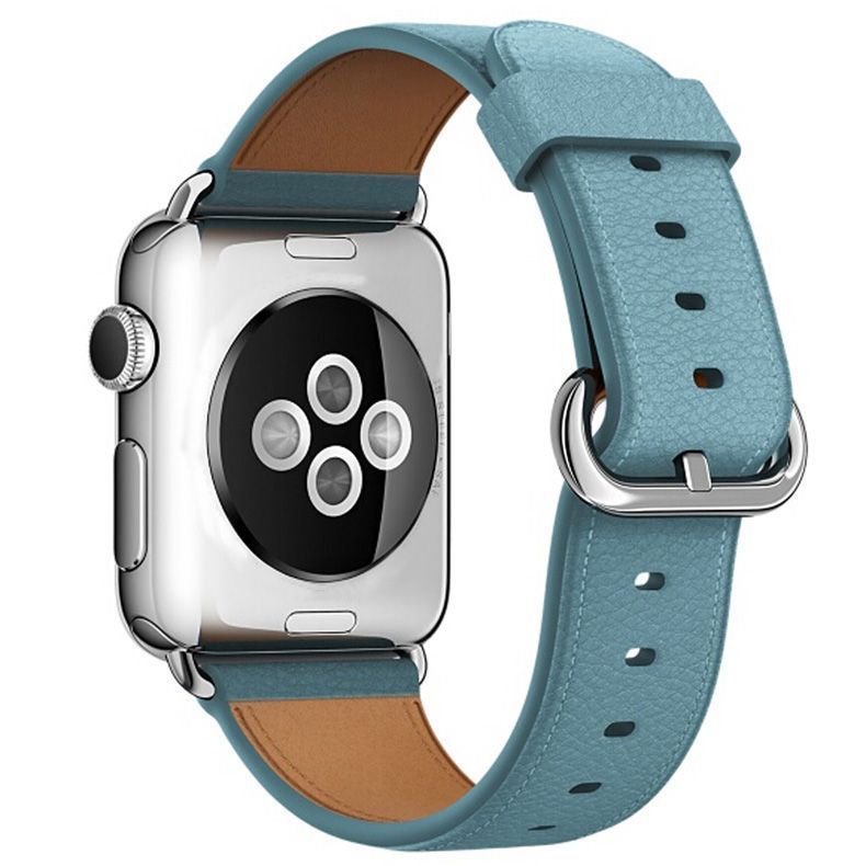 Correa Cuero Compatible Iwatch Apple Watch Azul Claro 42-44-45MM-0