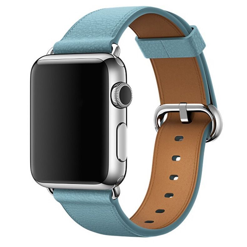 Correa Cuero Compatible Iwatch Apple Watch Azul Claro 42-44-45MM-1