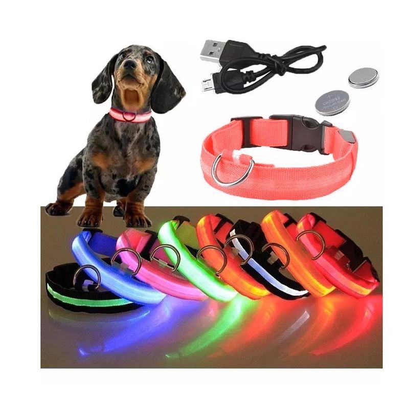 Collar Con Luz Led Carga Usb Perros Gatos S Rojo-0