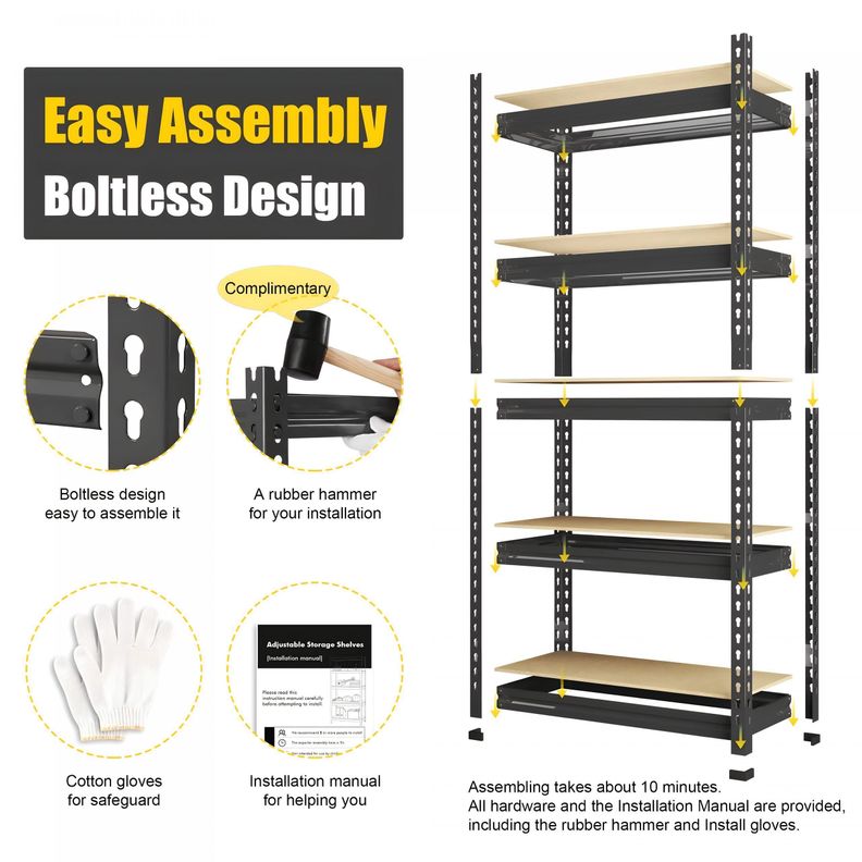 Estante Metálico Negro 180x90x40 Capacidad 500 kg x 5 Repisas-6