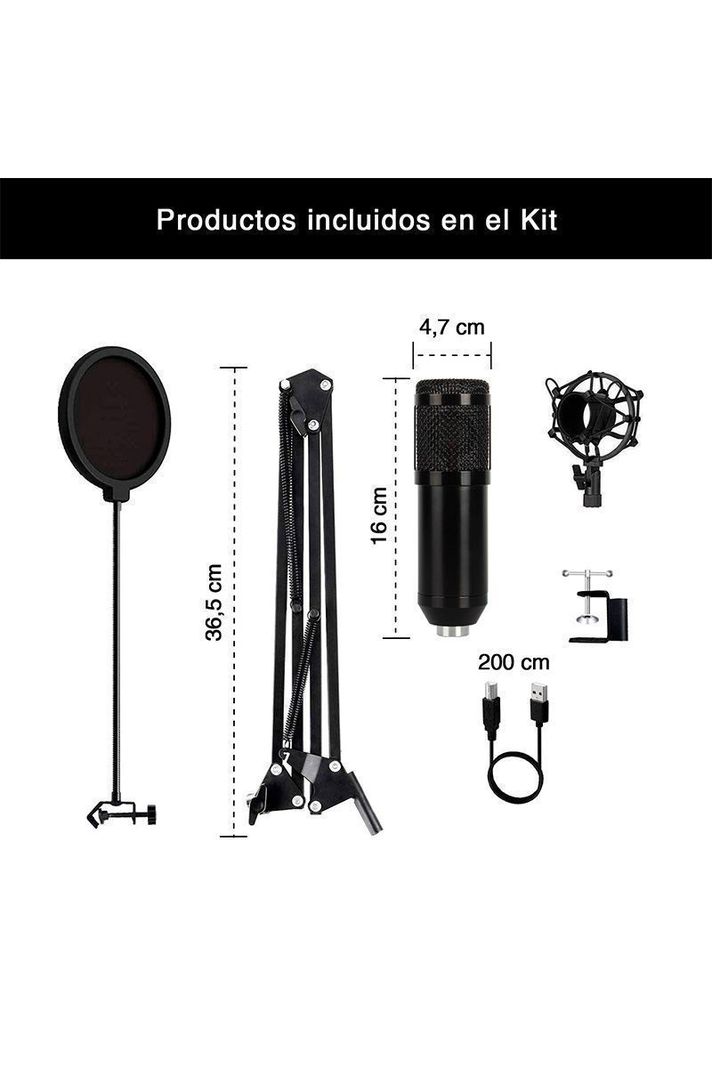 Kit Micrófono Condensador Cardioide BM-828 Negro-2