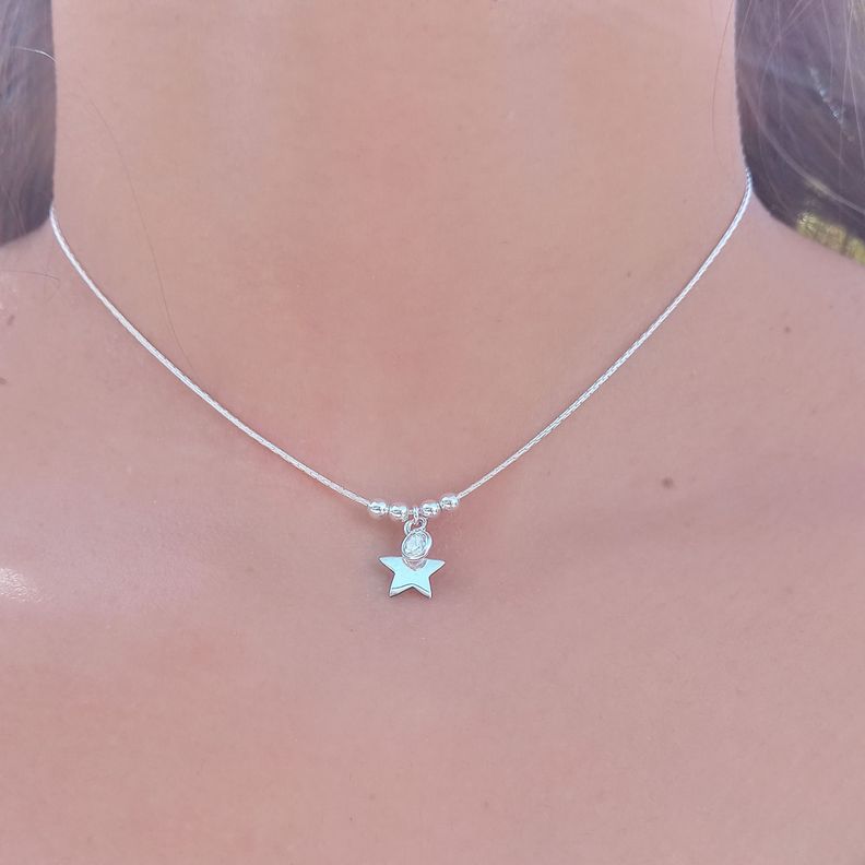 Collar Choker Estrella Bolas Circón Plata Fina 925-1