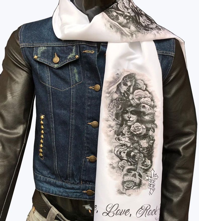 Pañuelo Blanco Estampado Calavera Katrina-1