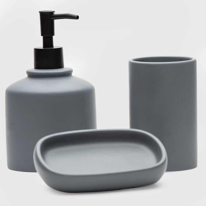 Set de Baño 3 Piezas Ceramica Gris-0