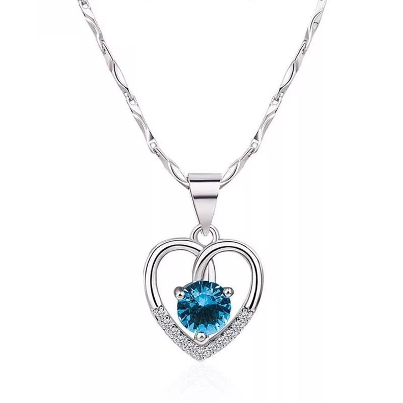 Collar Corazon Circon Azul
