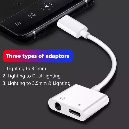 Adaptador Iphone 2 en 1 Carga Lighning y Auxiliar -2