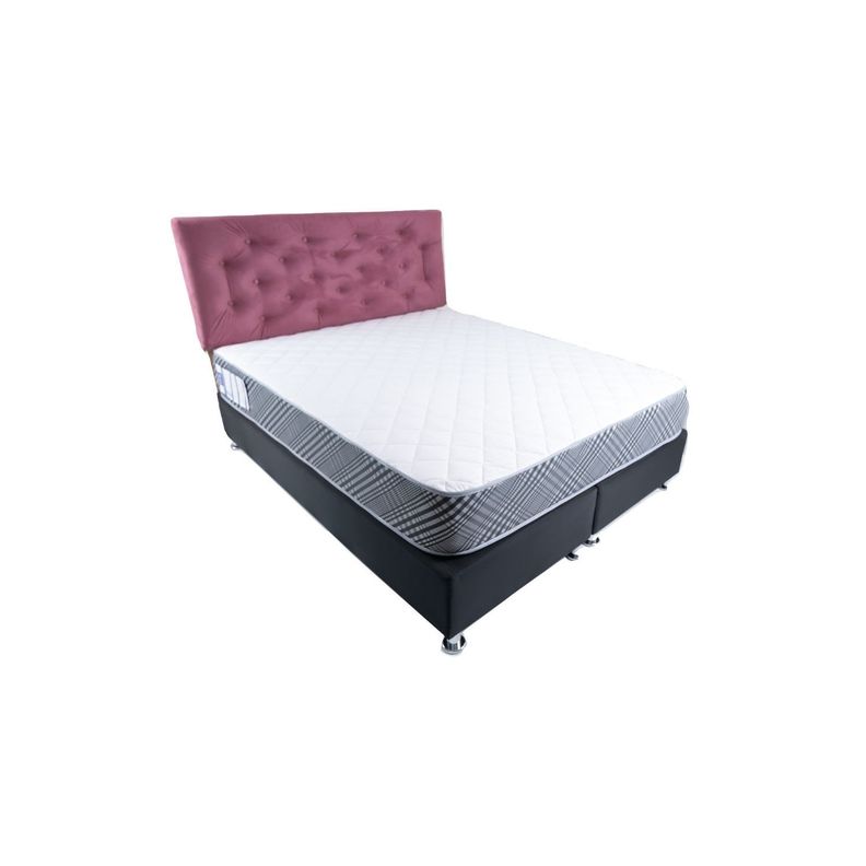 Cama Americana 2P + Colchon de resortes + Respaldo Palo Rosa Pmetal