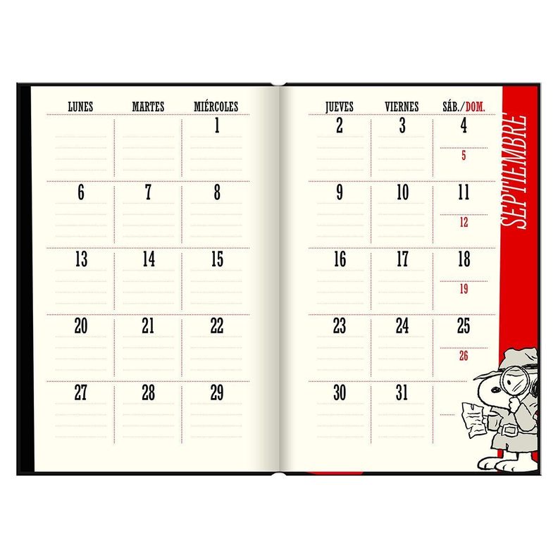 Agenda Snoopy All Black and Red Door Semana Vista 2023-2