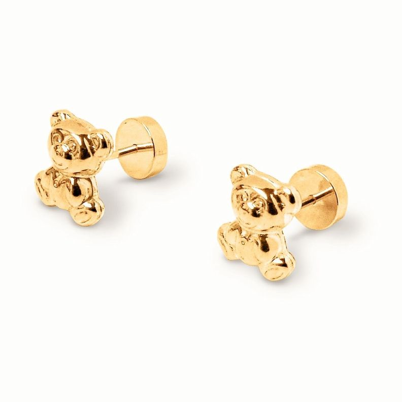 Aros Abridores Bebé Osito Laminado Oro 18K-0