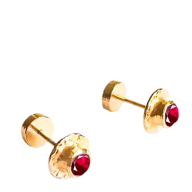Aros Bebe Abridor Circón Rojo Lamina Oro 20k Joyas Bassani-0