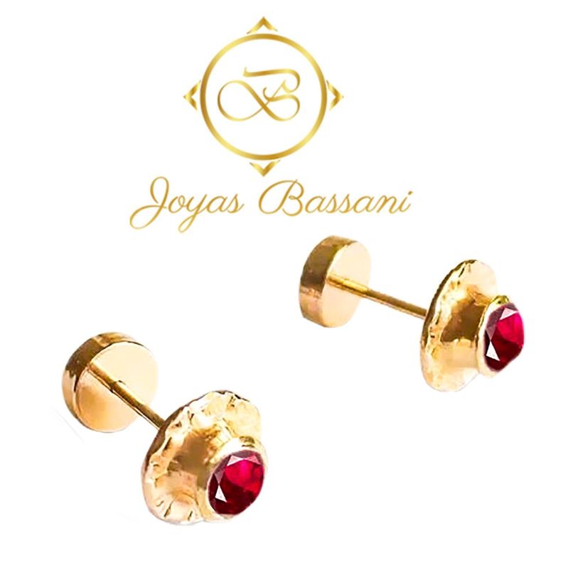 Aros Bebe Abridor Circón Rojo Lamina Oro 20k Joyas Bassani-1
