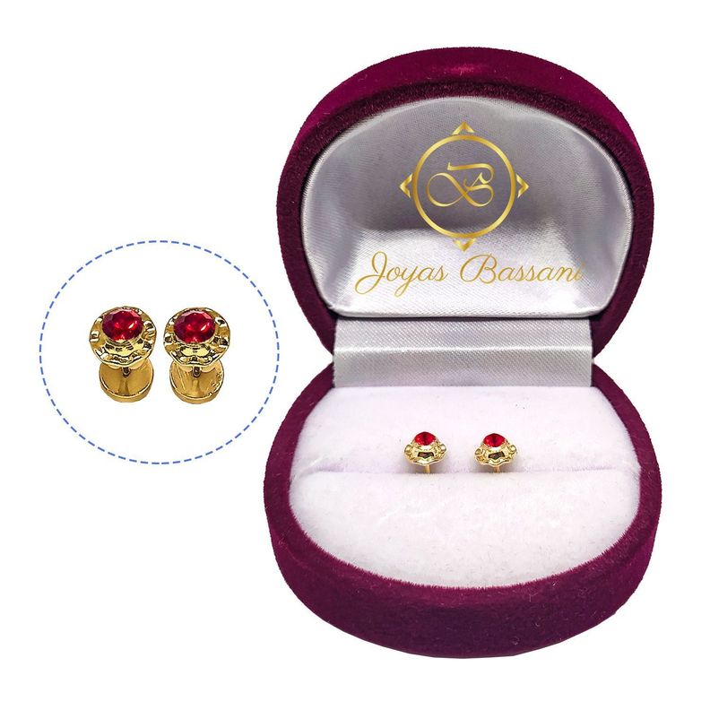 Aros Bebe Abridor Circón Rojo Lamina Oro 20k Joyas Bassani-2