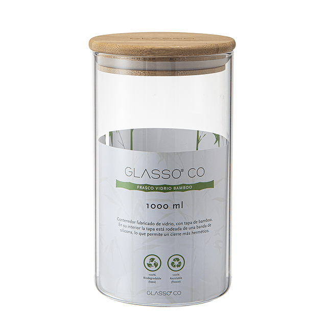 Frasco Contenedor Hermetico Eco Glasso Tapa Bamboo 1000ml-0