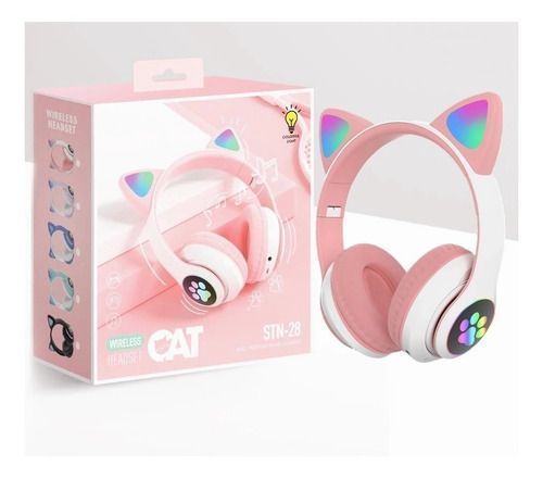 Audífonos Inalámbricos Cat Gato Rosa Luces Rgb-1