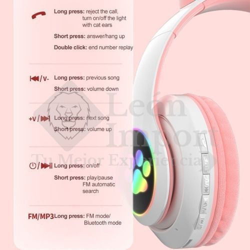 Audífonos Inalámbricos Cat Gato Rosa Luces Rgb-2