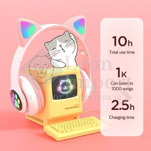 Audífonos Inalámbricos Cat Gato Rosa Luces Rgb-3