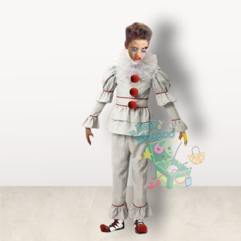 Disfraz Payaso It, Incluye Camisa, Pantalón Y Cuello cd0611-1