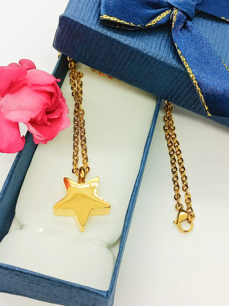 Cadena Colgante Urna Cremacion Estrella chapado en oro 18kl-3