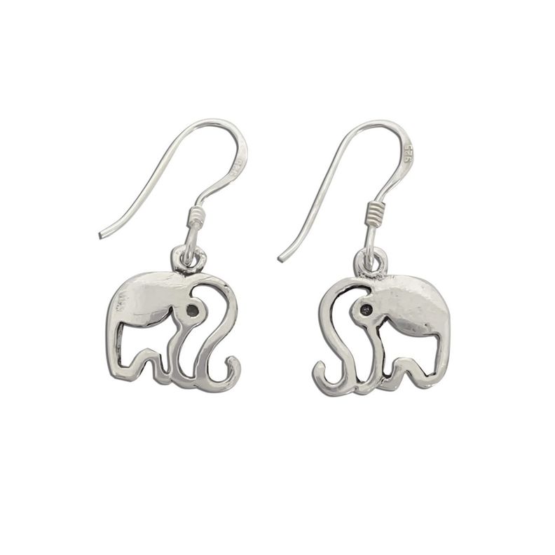 Aros Elefante Colgante Gancho Plata Fina 925-0