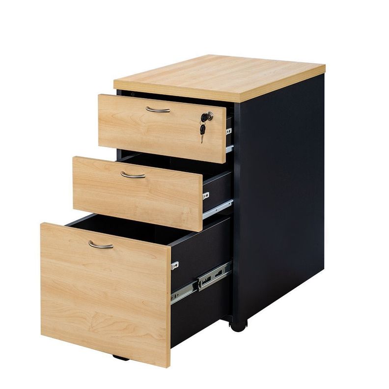 Cajonera Kardex Móvil Laminado Compacto con Llave. Color Maple y Grafito-0