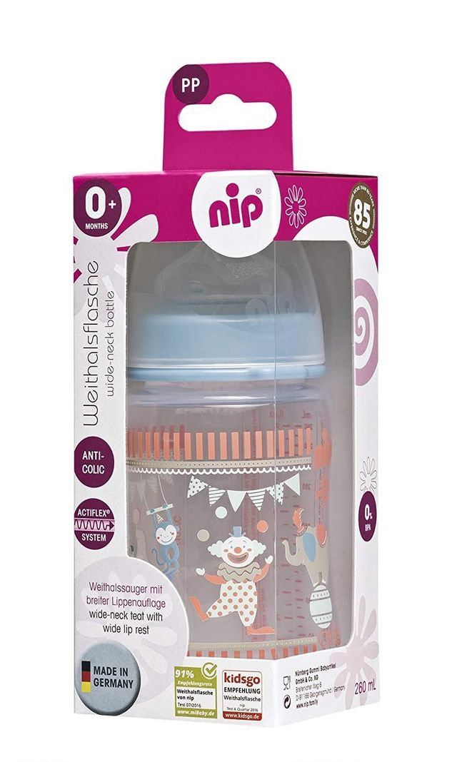 Mamadera Cuello Ancho Circo Rosa 260 ml azul 260 ml-1
