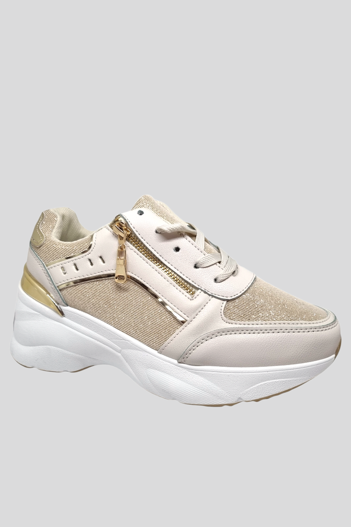 Zapatilla casual dama Beige Brillos-0