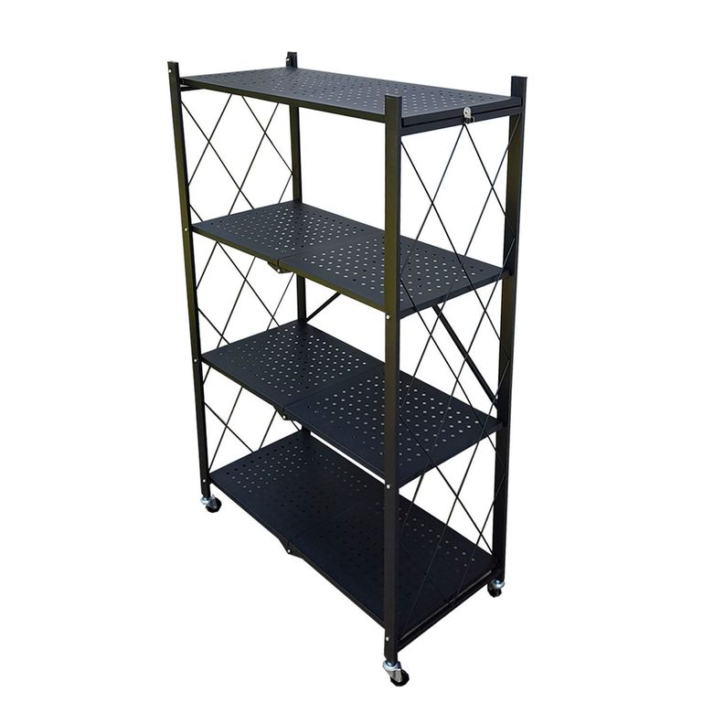 Estante  Plegable con Ruedas 4 niveles Negro-0